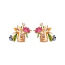 White Flower On Carved Glass Butterfly And Rhinestone Earrings