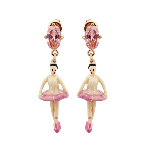 Pink Ballerina and Crystal Enamel Earrings
