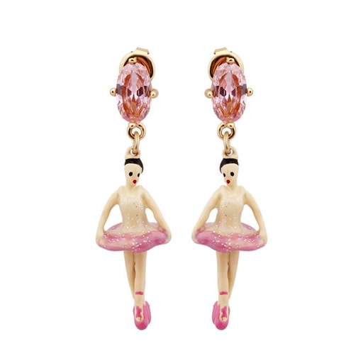 Pink Ballerina and Crystal Enamel Earrings