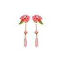 Pink Flower Small Bud and Droplet Enamel Earrings