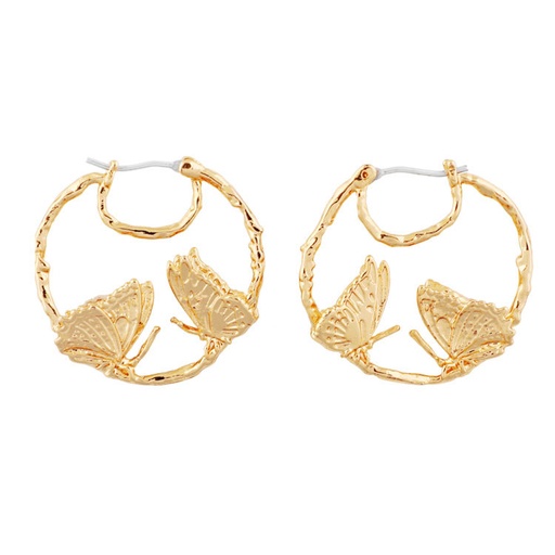 Two Gold Plated Butterfly Enamel Hoop Earrings Jewelry Gift