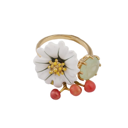 Daisy Flower and Stone Enamel Adjustable Ring