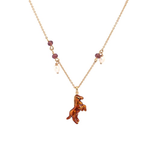 Hand Painted Enamel Glaze Horse Natural Pearl Necklace