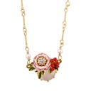 Hand Painted Enamel Glaze Gilded Flower Natural Freshwater Pearl Pendant Necklace