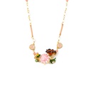 Pink Flower And Stone Enamel Necklace