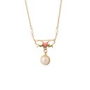 Hand Painted Enamel Glaze Rose Flower Pearl Pendant Necklace