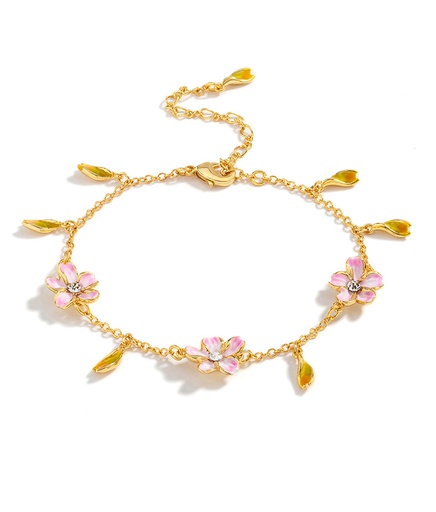 Cheery Blossom Flower Enamel Charm Thin Bracelet