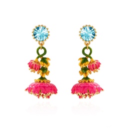 [20041214] Cherry Blossom Flower Tassel And Pearl Enamel Stud Earrings