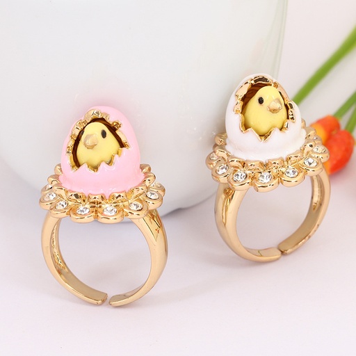 Chick Inside Broken Egg White Pink Shell Enamel Adjustable Ring