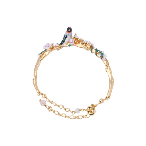 Bird Cherry Blossom Gold Plated Enamel Bracelet