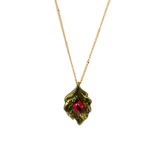 Ladybug And Leaf Enamel Pendant Necklace