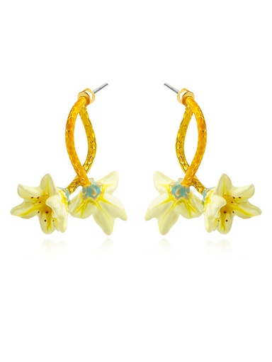 Lily Yellow Flower Enamel Stud Earrings Jewelry Gift