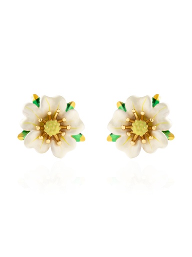 Strawberry White Flower Enamel Stud Earrings Jewelry Gift