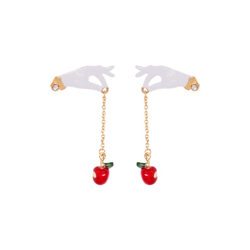 Hand Red Apple Enamel Earrings Jewelry Stud Hook Earrings