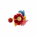 Red Flower And Crystal Enamel Adjustable Ring