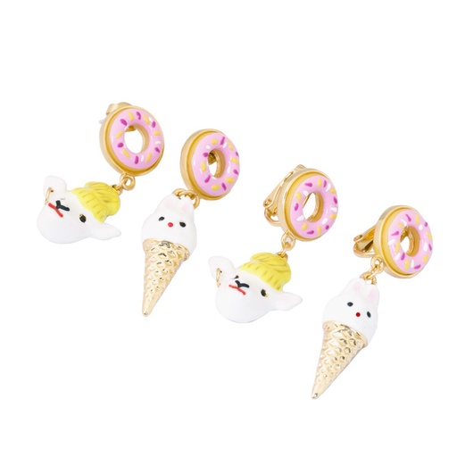 Lamb And Bunny Ice Cream Asymmetrical Enamel Earrings