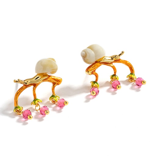 Snail on Branch Enamel Earrings