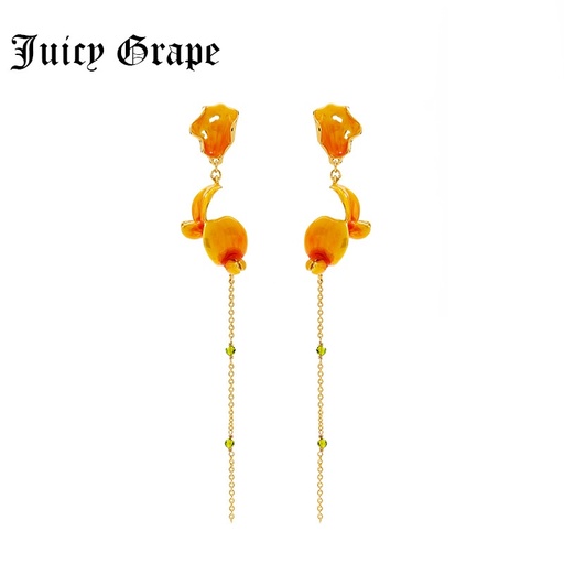 Juicy Grape Enamel Glazed Flower Long Tassel Stud Earrings