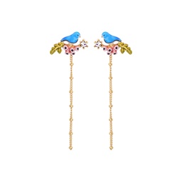 [19040666] Blue Bird Tilt And Daisy Flower Enamel Stud Earrings