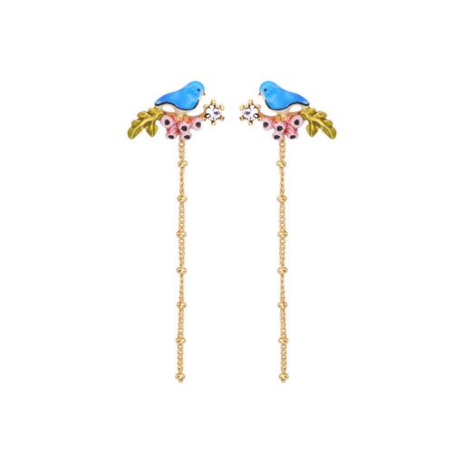 Blue Bird Tassel Enamel Earrings