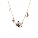 Bird On A Branch Cherry Blossom Flower Enamel Pendant Necklace