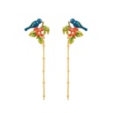 Blue Bird Tassel Enamel Earrings