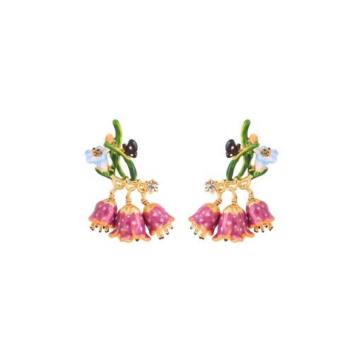Lily Flower Tassel And Butterfly Enamel Earrings