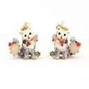 Cat Kitty Kitten And Stone Enamel Stud Earrings