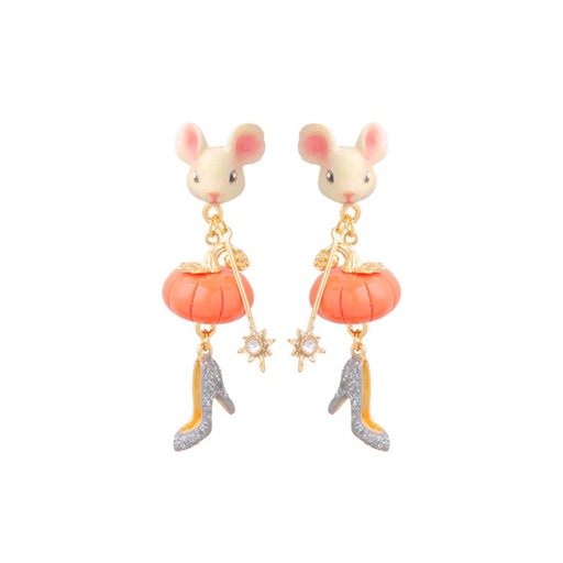 Mouse Pumpkin High-heeled Crystal Shoes Enamel Earring