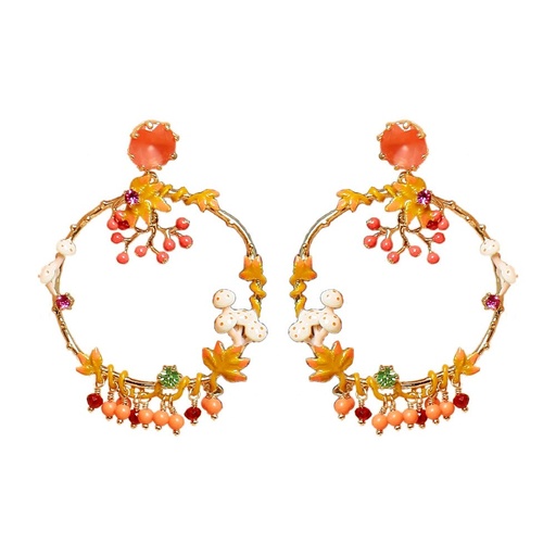 Mushroom And Crystal Tassel Enamel Stud Earrings