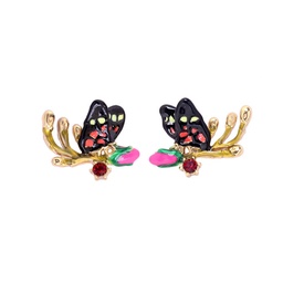 [19040681] Caterpillar Pink Flower Enamel Stud Earrings