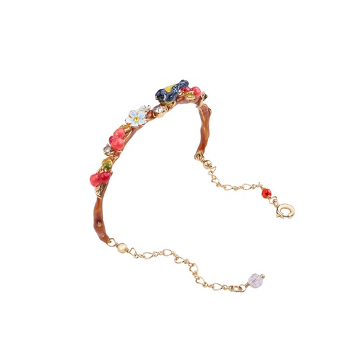 Oriole Bird Flower And Cherry Enamel Bracelet