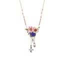 Flower And Blue Stone Tassel Pendant Enamel Necklace