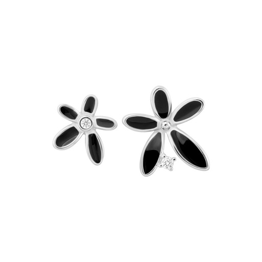 Black Fresh Flower Asymmetrical Stud Earrings