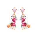 Pink Shopping Unicorn And Star Enamel Earrings