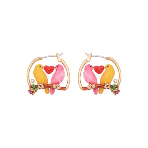 Pink Yellow Small Bird Heart 925 Silver Enamel Earrings Jewelry Hook Earrings