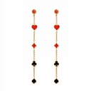 Poker Card Red Heart Long Tassel Enamel Stud Earrings Jewelry Gift