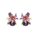 Purple Flower on Carved Crystal Enamel Earrings