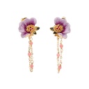 Purple Peony Flower Tassel Enamel Stud Earrings