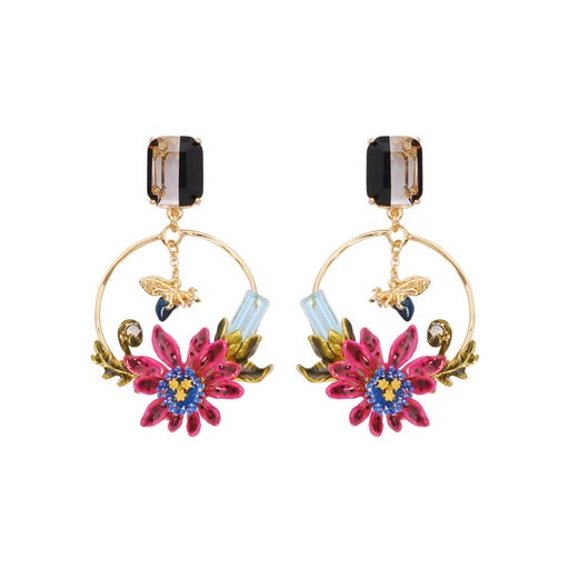 Purple Spotted Flower Enamel Earrings Jewelry Stud Clip Earrings