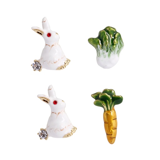 Rabbit Carrot Chinese Cabbage Enamel Stud Earrings Jewelry Gift