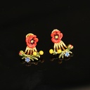 Red Enamel Flower Zircon Earrings Jewelry Stud Earrings