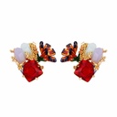 Red Gem Enamel Earrings Jewelry Stud Clip Earrings