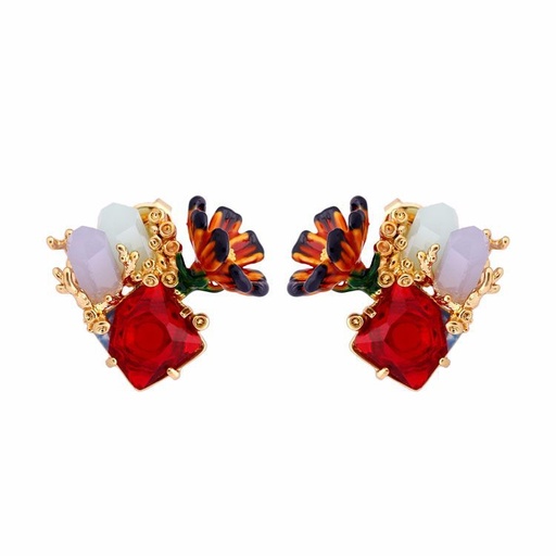 Red Gem Enamel Earrings Jewelry Stud Clip Earrings