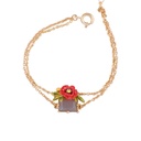 Red Rose Gem Pendant Gold Plated Jewelry Enamel Bracelet
