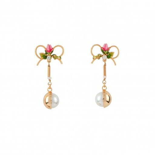 Rose Bow Pearl Enamel Stud Earrings