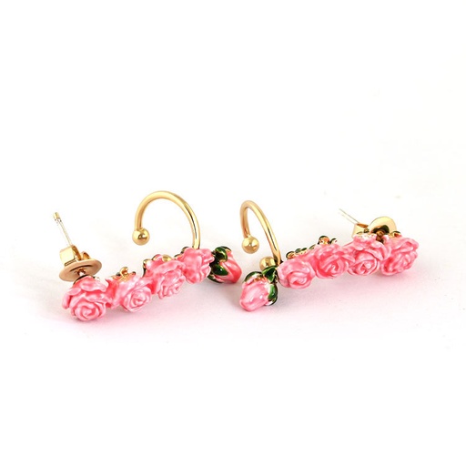 Pink Rose Flower Bud Enamel Stud Earrings Jewelry Gift