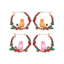 Orange Pink Bird On Flower Branch Enamel Hoop Earrings Jewelry Gift