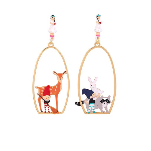 Snow White And Her Animal Friends Enamel Earrings