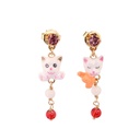 Cat kitty And Crystal Enamel Earrings